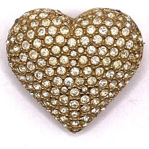 Bellini Signed Vintage Gold Tone Rhinestone Puffy Heart Pin Brooch
